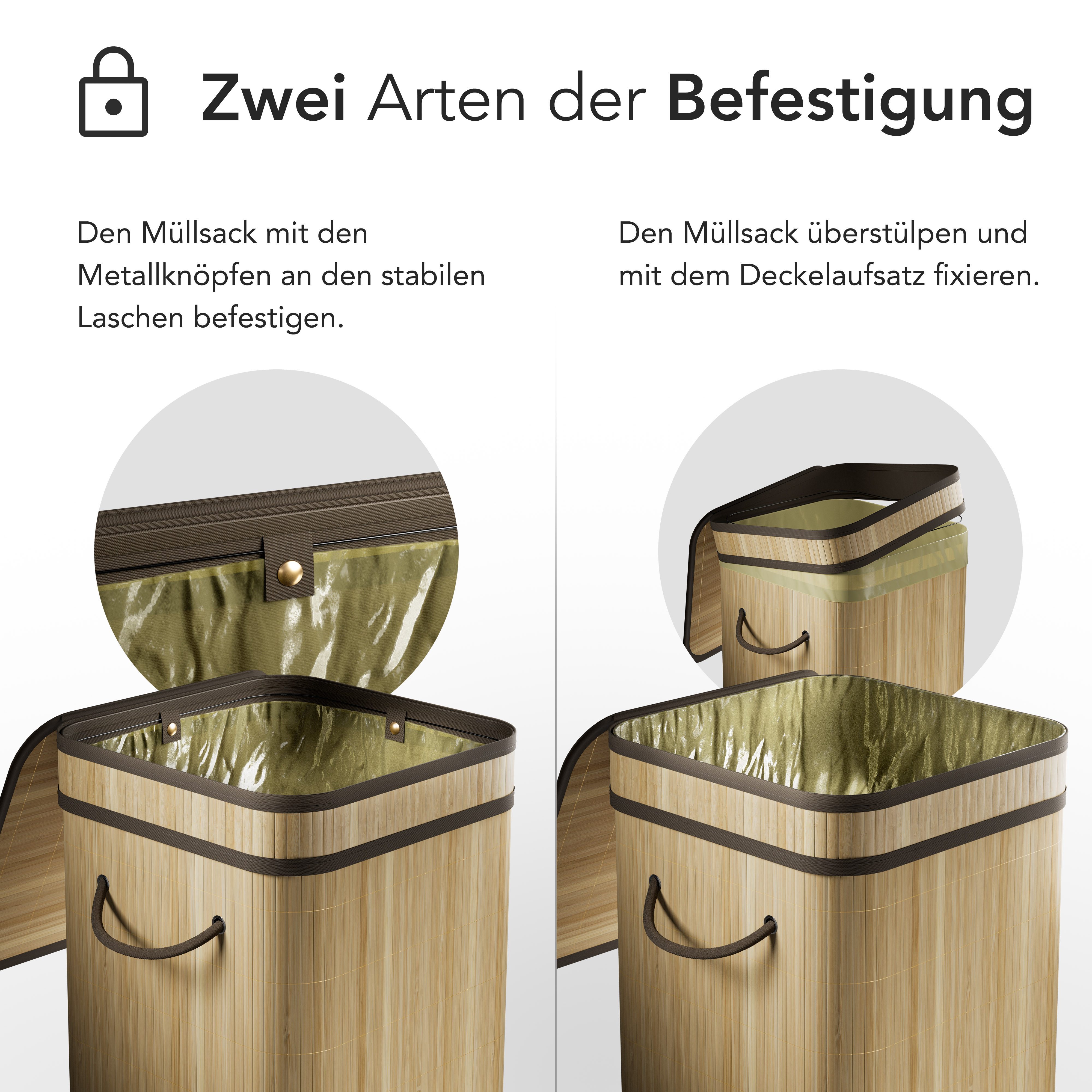 NewHabitat Müllsackständer Gelber Sack Ständer aus Bambus I 80L mit geruchsdichtem Deckel – Bild 5 von 5