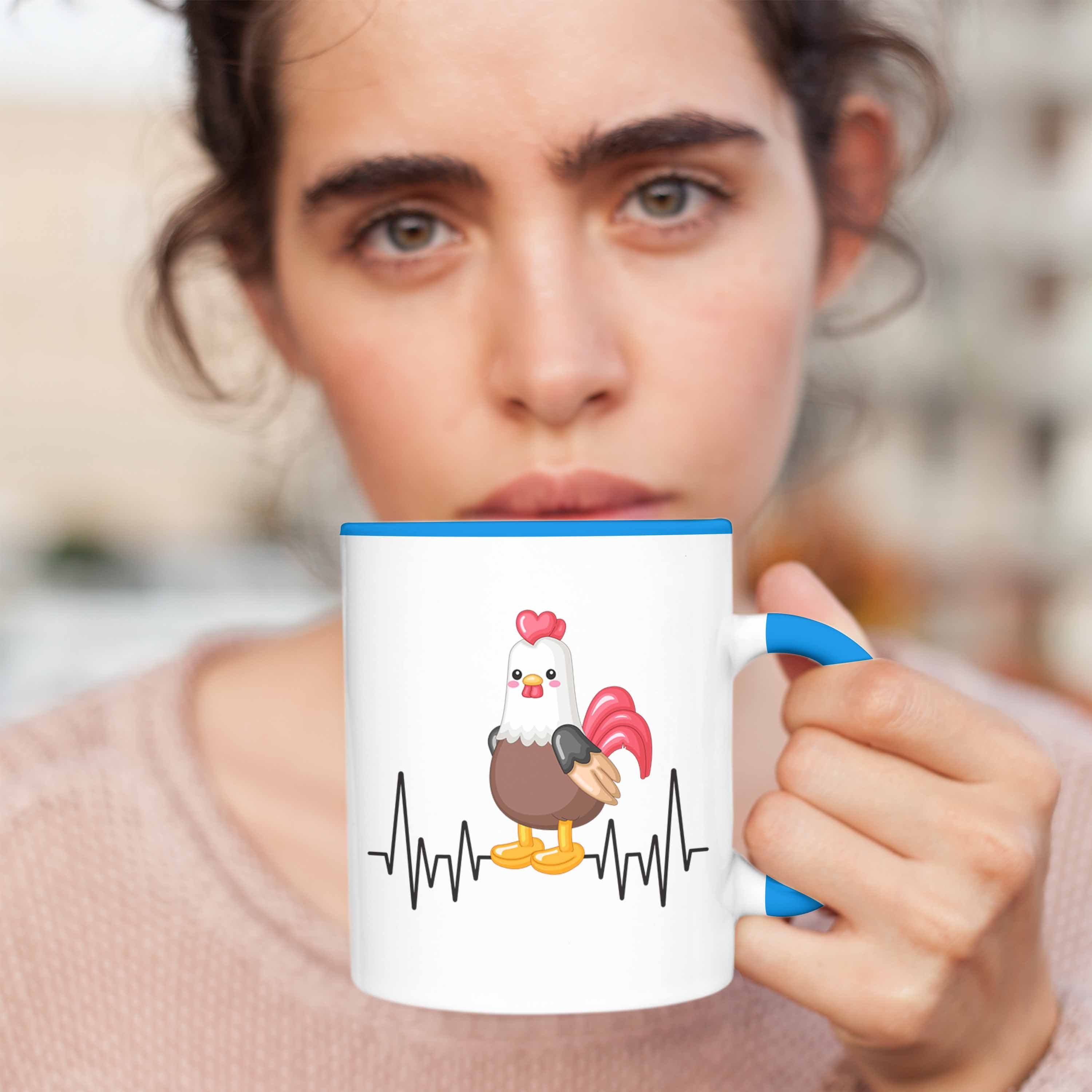 Trendation Tasse Trendation - Huhn Tasse Herzschlag Landwirt Bauer Geschenk Hühner für Blau