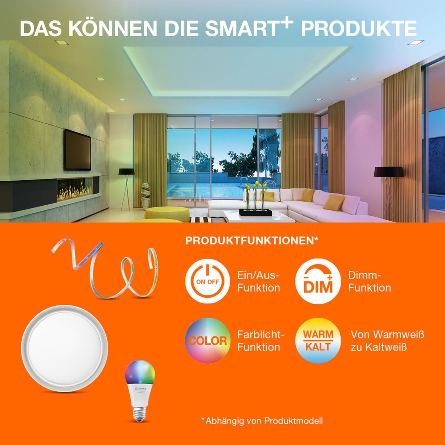 Licht-Erlebnisse LED-Leuchtmittel LAMP, E27, Birne E27 RGB CCT 1521 lm hell Smart dimmbar Farbwechsel Matter