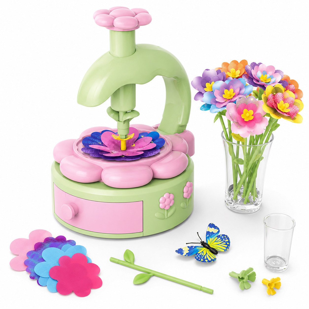 Fyrove Spielturm-Spielzeugset Kreativset mit Bastelgerät für handgemachte Stoffblumen, (Blumenmaschine für Kinder ab 4-10 Jahren Geburtstagsgeschenk, 42-tlg., Weihnachtsgeschenk Kreativität fördern Feinmotorik), Blumen Bastelset für Mädchen für Mädchen DIY Blumen Bausatz