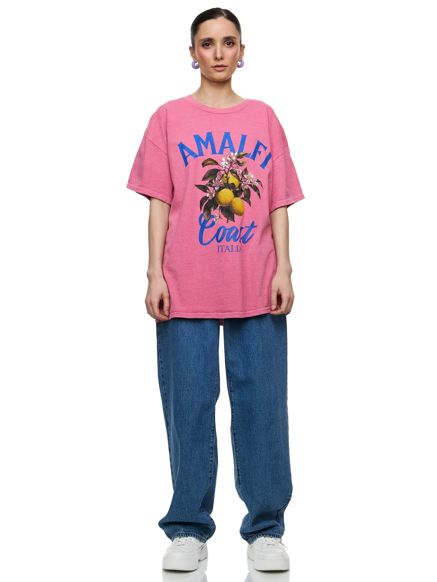 Worldclassca T-Shirt Worldclassca Oversized Print Amalfi Coast T-Shirt Sommer Oberteil Print - AMALFI C0AST ITALIA