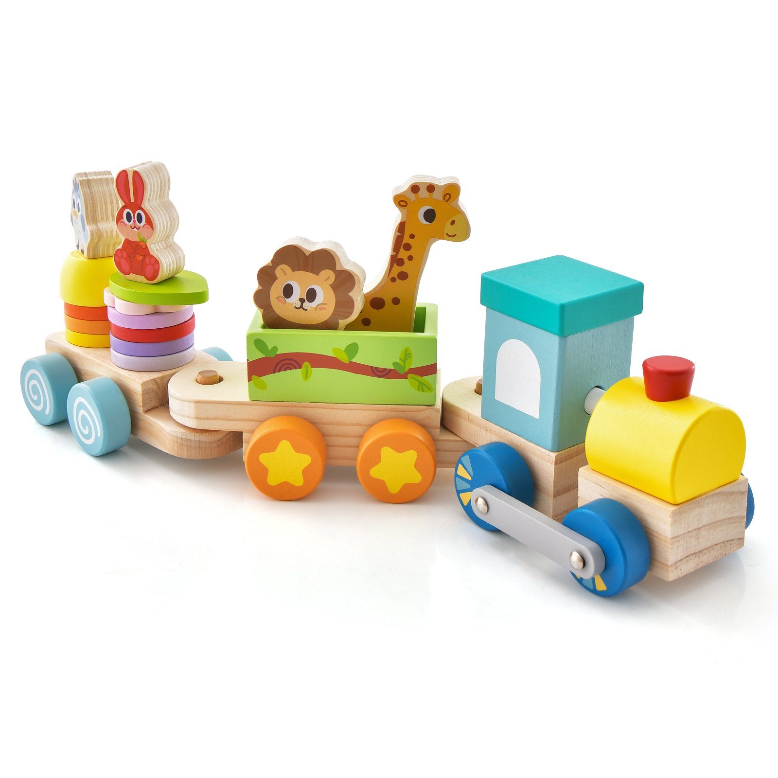 COSTWAY Spielzeug-Zug Kinder Holzeisenbahn Set, ab 3 Jahren