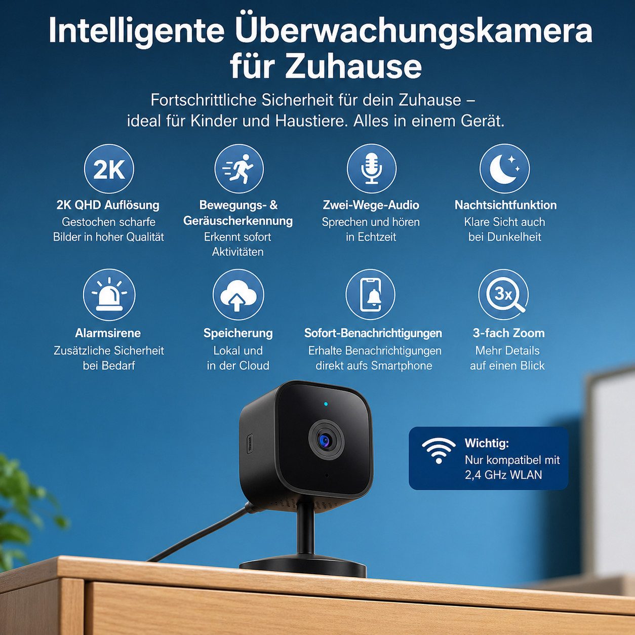 SpionProfi Überwachungskamera 2K Wlan Live Cam Mini Überwachungskamera Innen Haus Kamera (Innenbereich, Wifi IP Haus Geschäft Mini Kamera mit Bewegungsmelder & Nachtsicht)