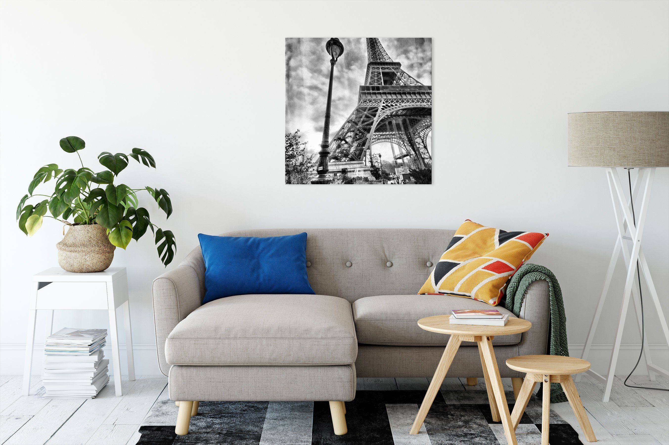 Pariser Retro St), fertig Leinwandbild Zackenaufhänger Retro, Pariser bespannt, (1 Eifelturm Eifelturm Pixxprint inkl. Leinwandbild