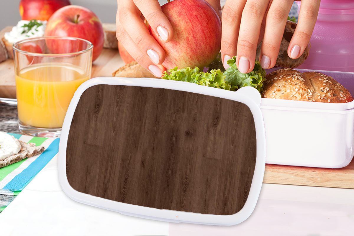 Lunchbox weiß Brotbox Muster Erwachsene, Jungs und und für Kinder Kunststoff, Brotdose, Braun Mädchen (2-tlg), MuchoWow für - Holz, -