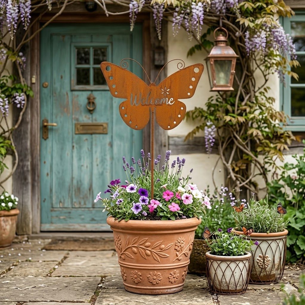 IKO Gartenstecker Gartenstecker Schmetterling Welcome (2-St) rostoptik, Gartenstecker, Schmetterling, Welcome