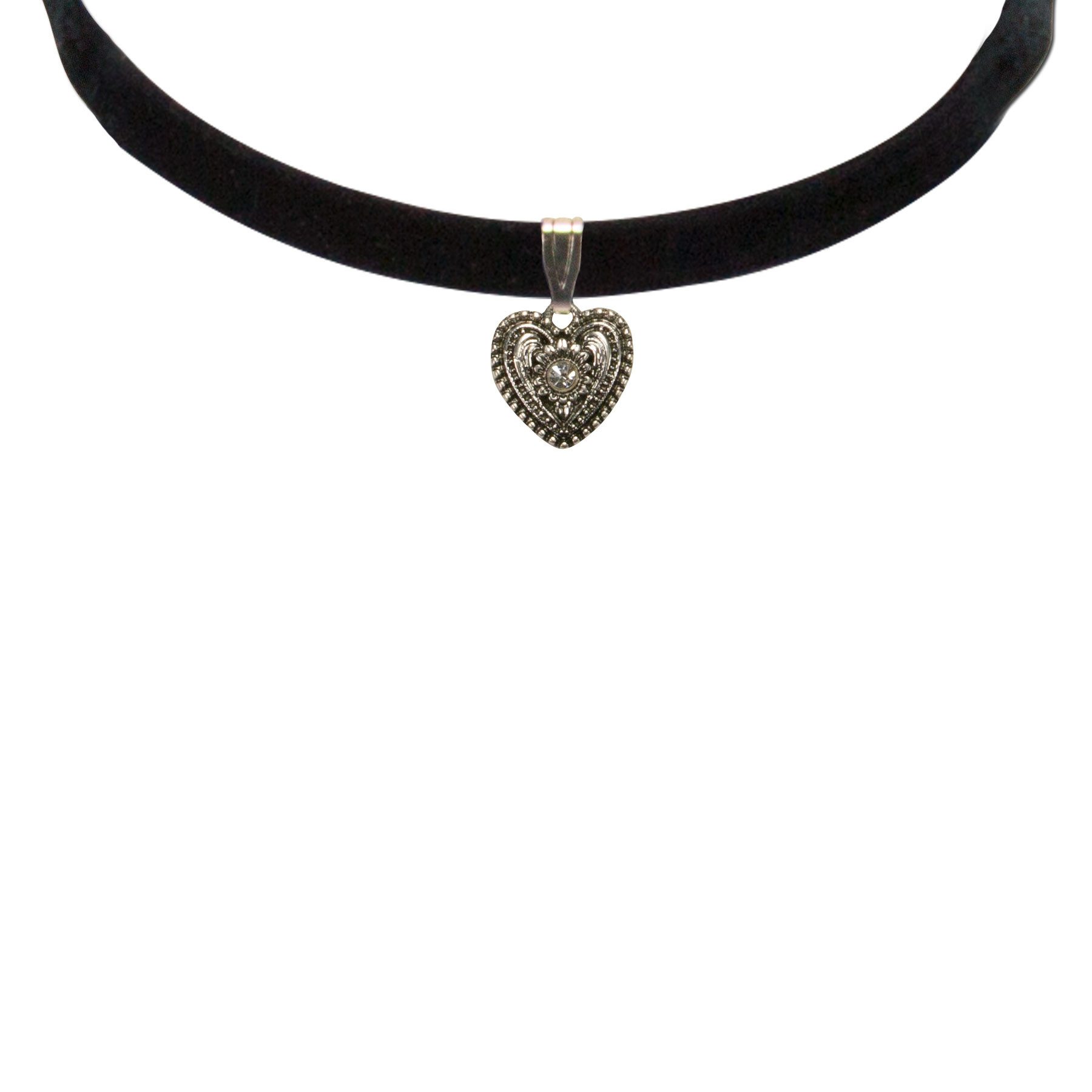 Alpenflüstern Choker Trachten-Samt-Kropfband Trachtenherz (schwarz), - nostalgische Trachtenkette enganliegend, Kropfkette elastisch, Damen – Bild 3 von 3