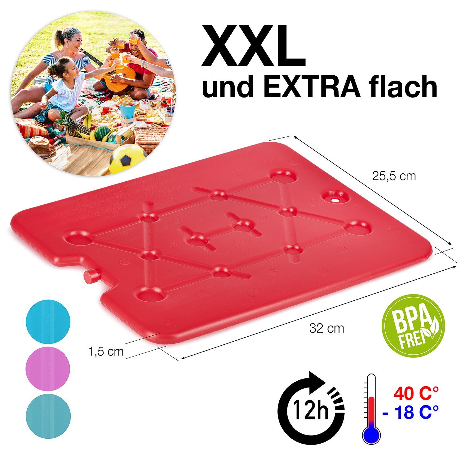 BigDean Kühlakku 4x XXL Kühlakkus je 750ml für Kühltasche & Kühlbox 32x25,5x1,5cm