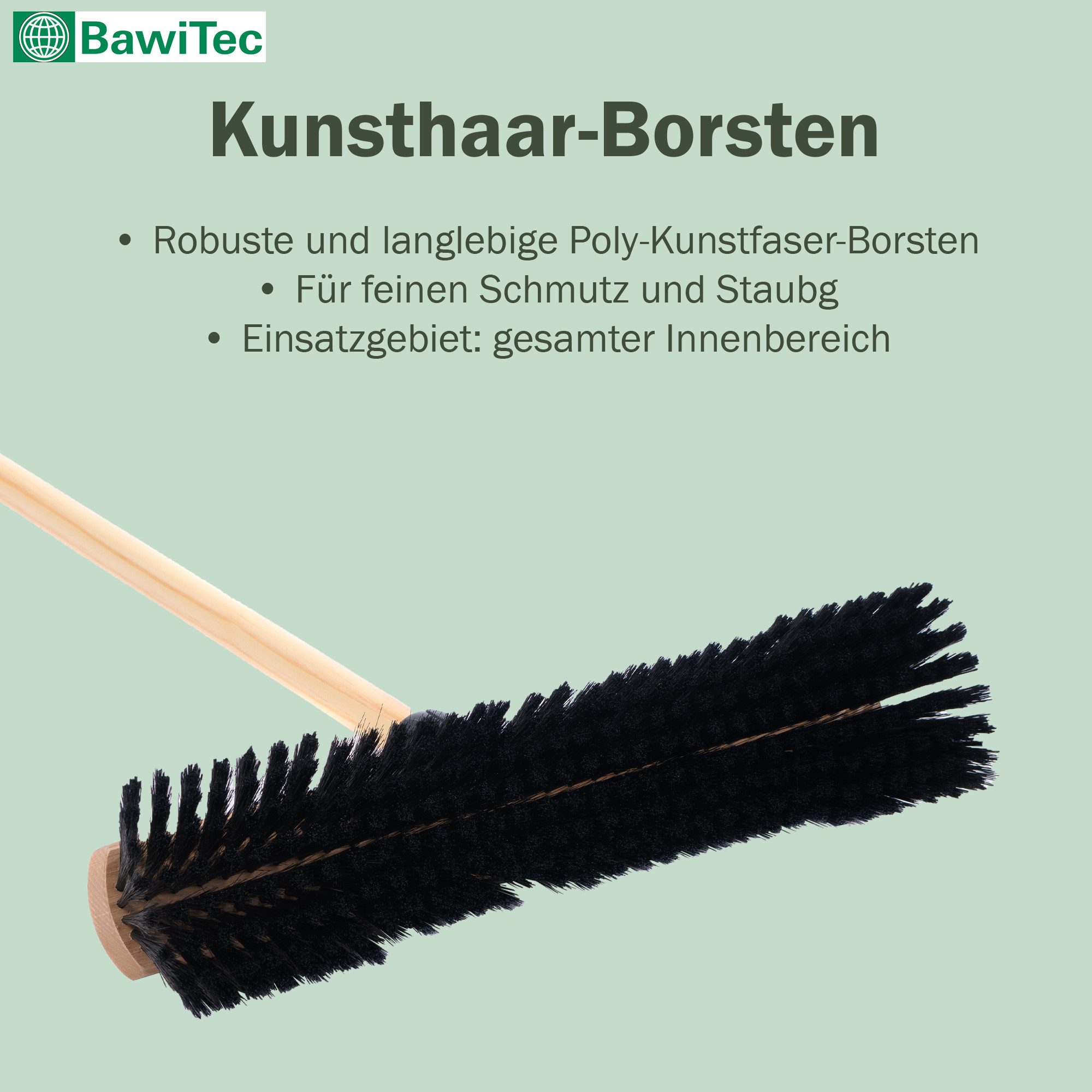 BawiTec Abziehbesen Hochwertiger Besen mit Stiel Holz Kehrbesen Holzstiel Breit Lang, Fliesen, Laminat, Parkett, Vinyl, PVC, Holz, Steinzeug, (Kehrbesengarnitur, Komplett-Set)
