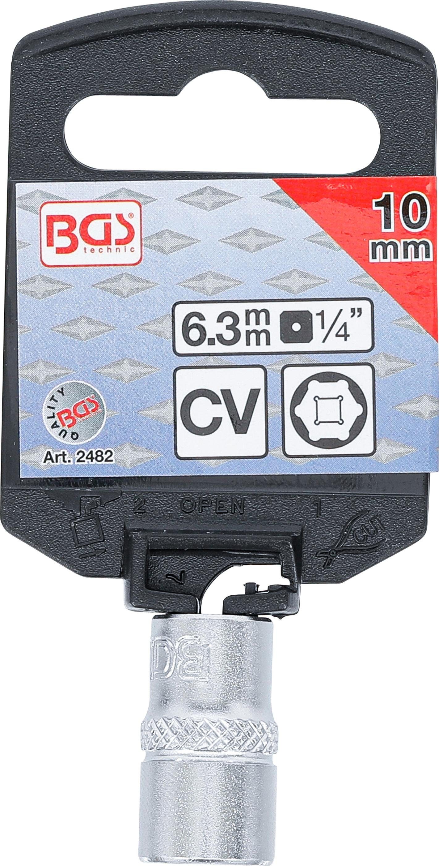 BGS Steckschlüssel-Einsatz 6,3 mm technic 10 Innenvierkant mm Steckschlüssel Sechskant, Antrieb SW (1/4),