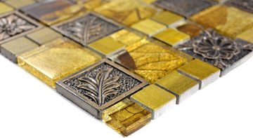 Mosani Mosaikfliesen Glasmosaik Kunststein Mosaikfliesen Resin gold grau