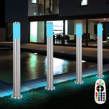 etc-shop LED Außen-Stehlampe, Leuchtmittel inklusive, Warmweiß, 2er Set RGB LED Edelstahl Stand Lampen FERNBEDIENUNG Garten Außen