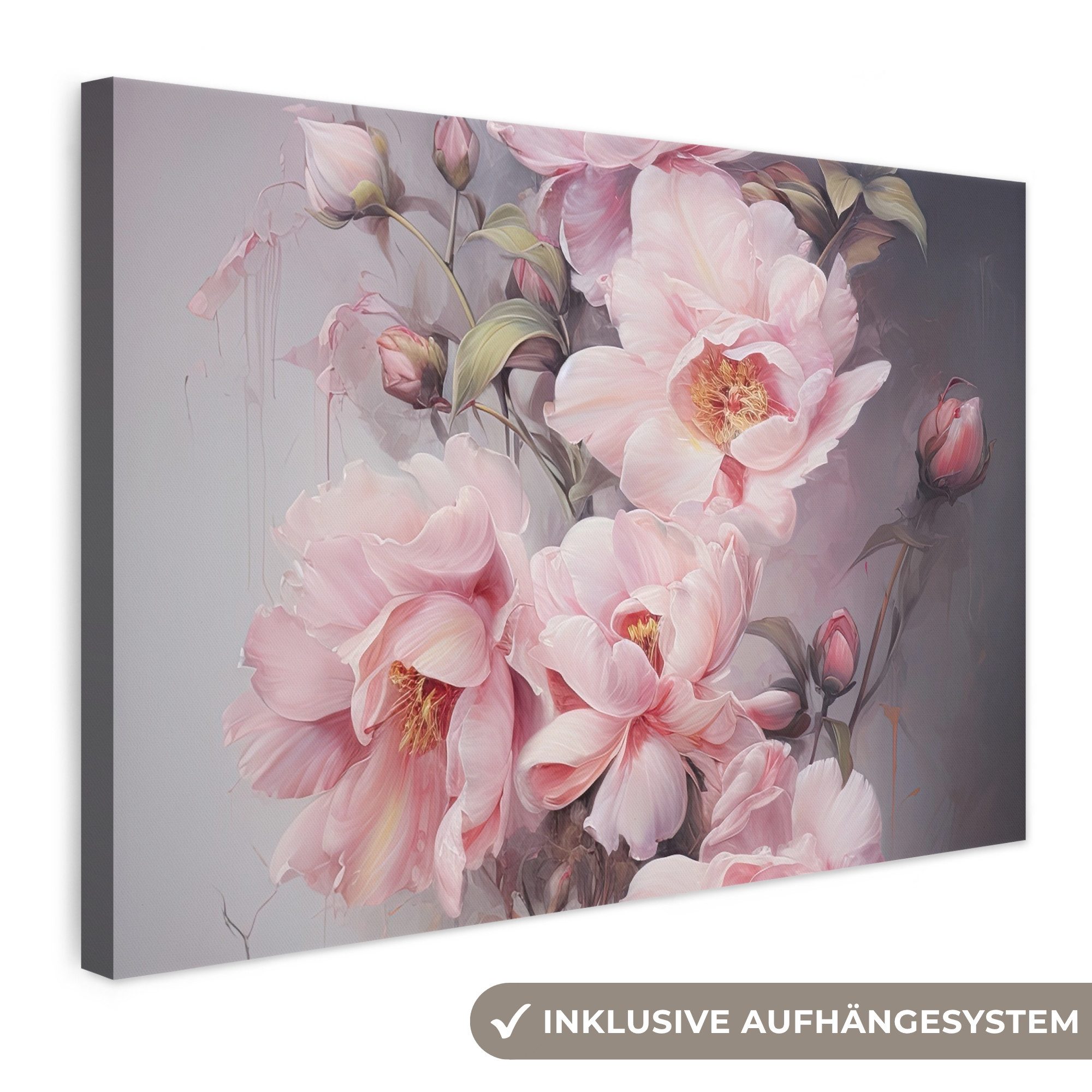 OneMillionCanvasses® Leinwandbild Rosen - Blumen - Rosa - Kunst - Aquarell, Fotodruck (1 St), Leinwand Bilder Klein, Wand Dekoration Aesthetic 30x20 cm