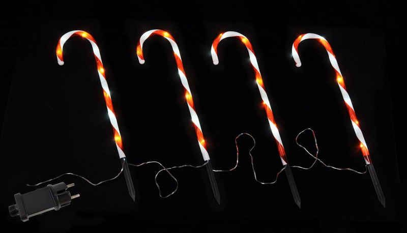 Spetebo Gartenstecker LED Zuckerstangen - 4er Set - mit Netzteil (Set, 1-St., 4er Set) beleuchtete Weihnachts Dekoration warm weiss