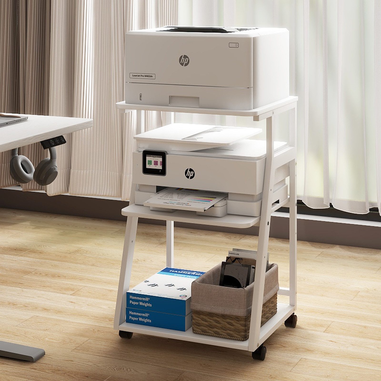 PUNCIA Druckertisch 3 Schichten 50x50cm Heim Büro mit Raddrucker Aufbewahrungshalter Tisch (1-St)