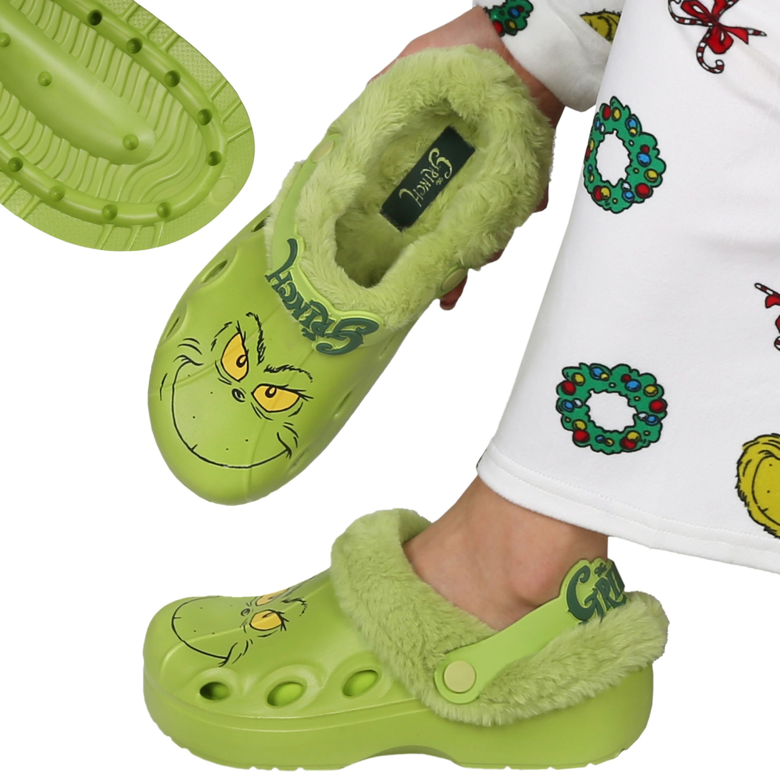 Sarcia.eu Grinch Clogs, warme weihnachtliche Hausschuhe mit Fell für Erwach günstig online kaufen