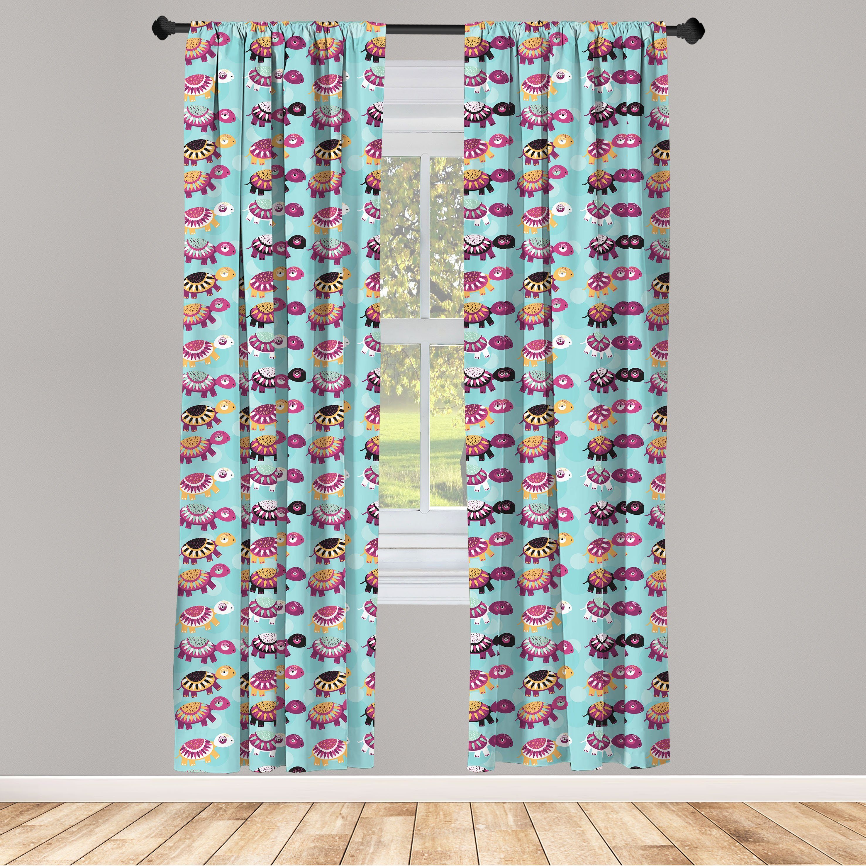 Dekor, Animals Abakuhaus, Vorhang für Gardine Schildkröte Wohnzimmer Schlafzimmer Ethnic Baby Microfaser,
