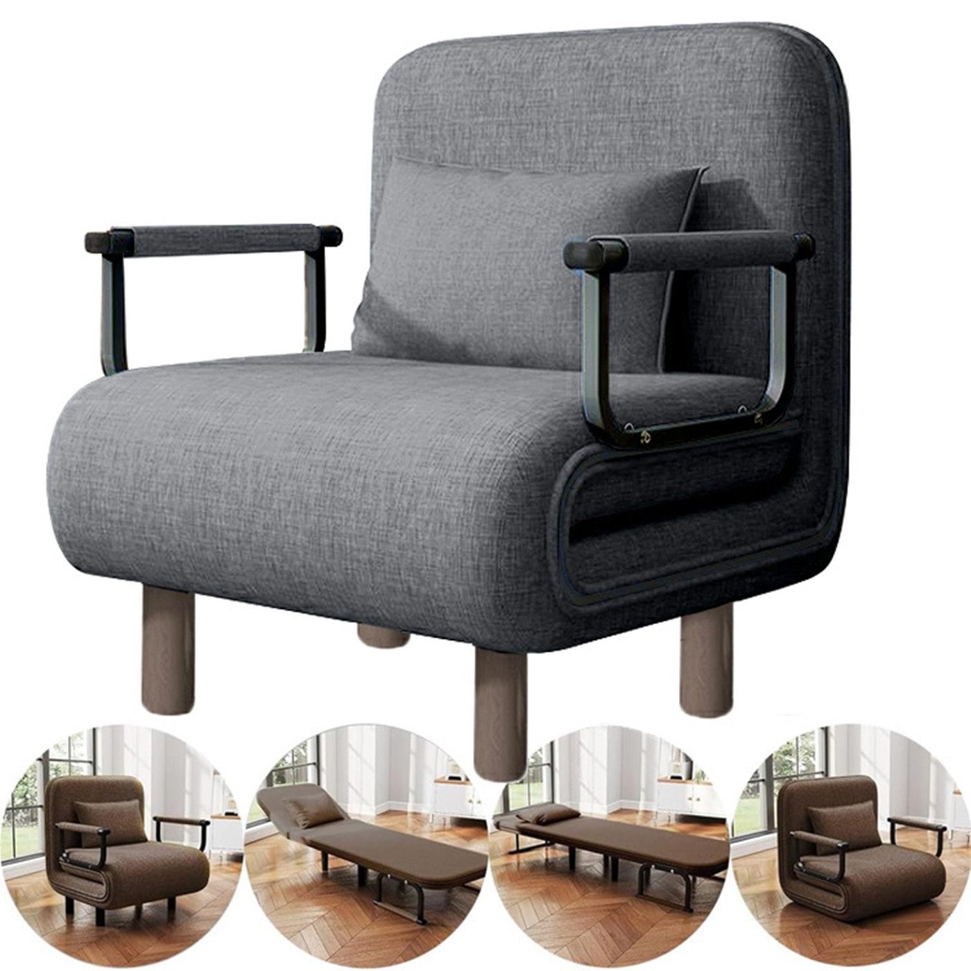 Insma Schlafsofa 3 in 1 Sofa, Relaxsessel, Loungebett, Loungesessel mit Bettfunktion, Schlafsessel, mit Armlehnen, Kissen und verstellbarrer Rückenlehne, Tragkraft 150 kg