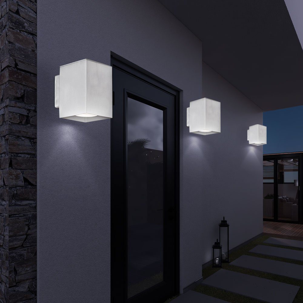 etc-shop Außen-Wandleuchte, Strahler Set Leuchtmittel Außen Haus Leuchten Fassaden LED Lampen Down inklusive, 3er Warmweiß, Wand Alu