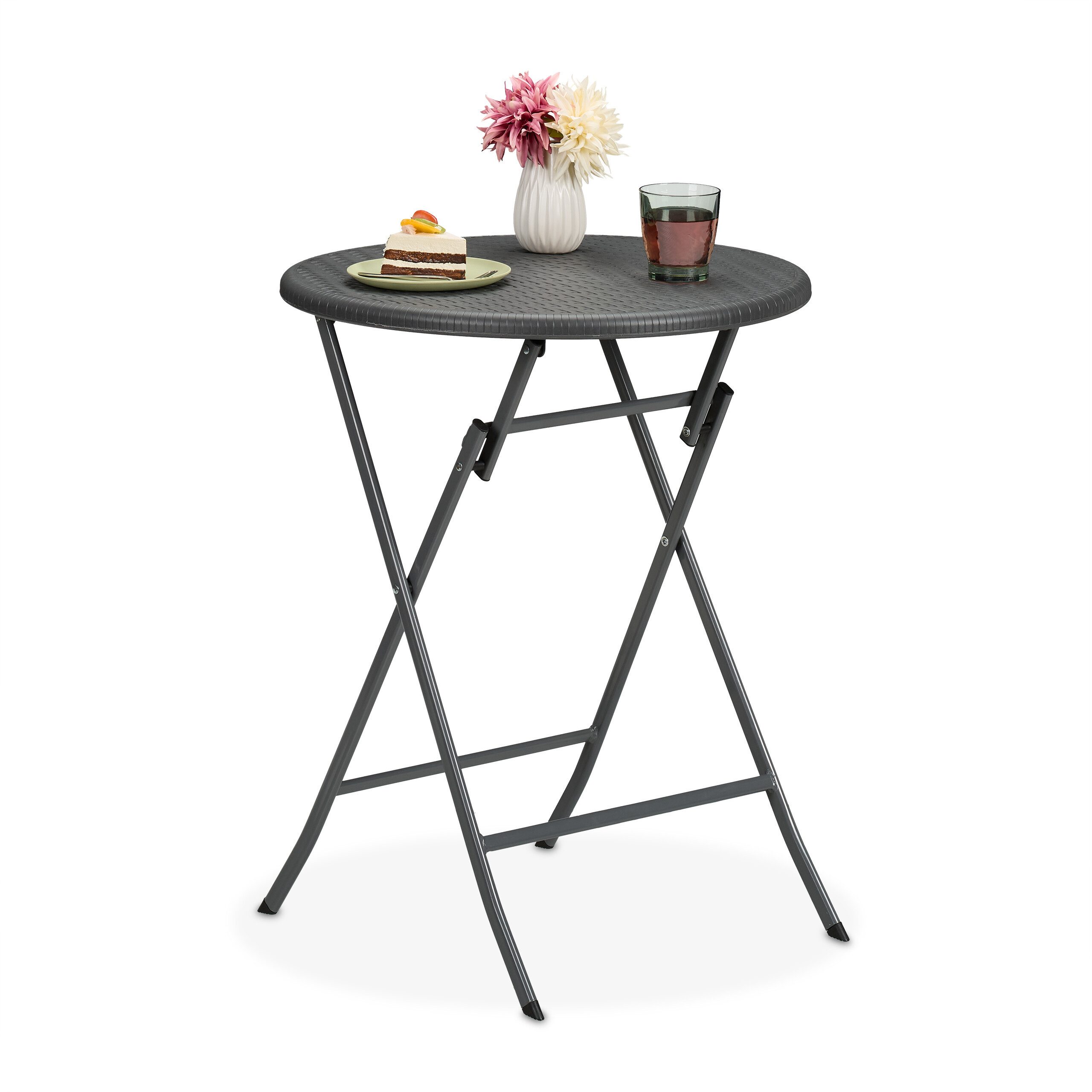 relaxdays Gartentisch Runder Gartentisch in Rattan-Optik (1-St), grau