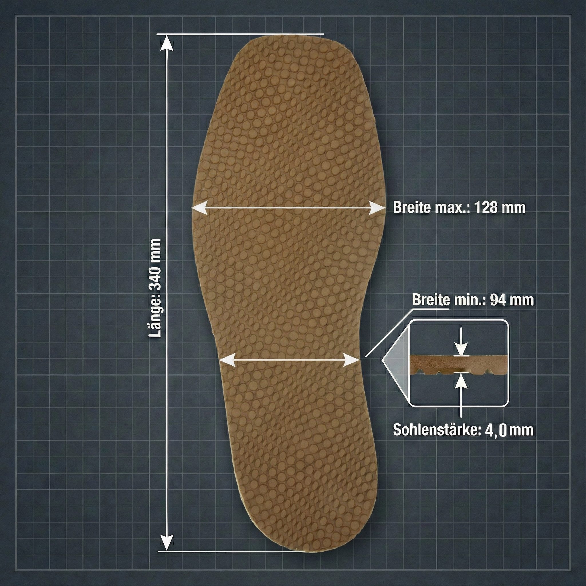 Langlauf Schuhbedarf Einlegesohlen Langlauf® Premium Zellkautschuk Langsohle Sohle "Croco caramel" 4mm