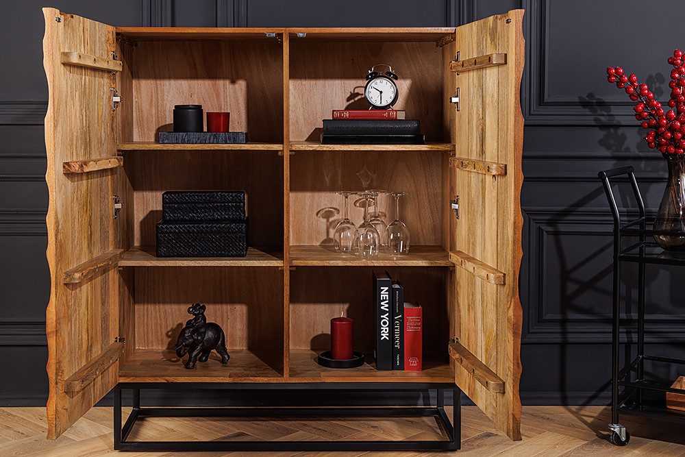 riess-ambiente Highboard VULCANO 120cm braun / schwarz (Einzelartikel, 1 St), Massivholz · Metall · Anrichte · Kommode · 3D-Front · Modern Design