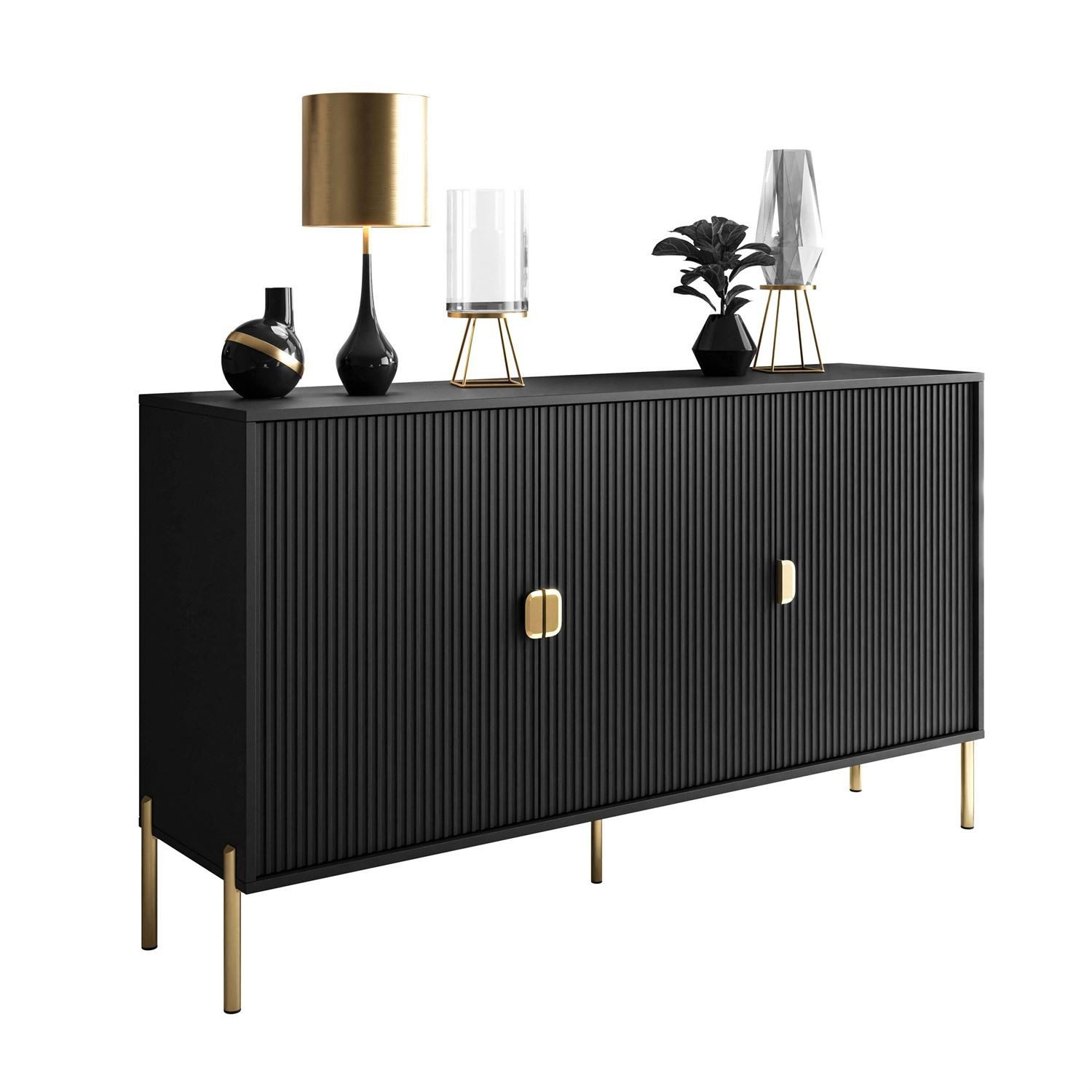 ALLHOUSE24 Kommode GRANDE geriffelte Front gold Beine und Griffe - Sideboard, Breite 154 cm