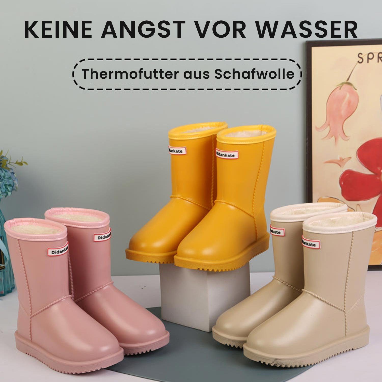 Kinder Gummistiefel Gefüttert Thermo Mädchen Daisred Schwarz Jungen wasserdicht Regenstiefel