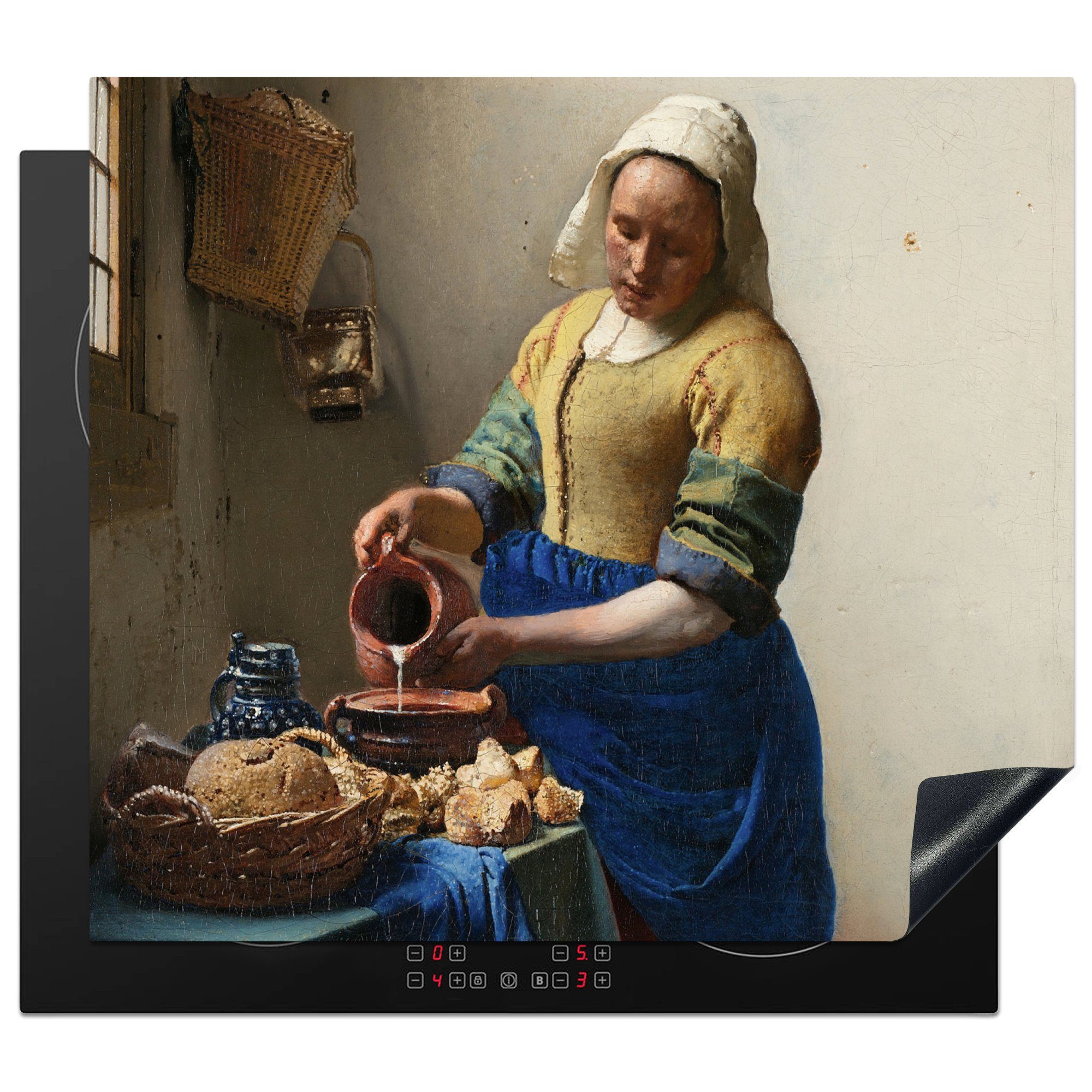 MuchoWow Herdblende-/Abdeckplatte Das Milchmädchen - Kunst - Alte Meister - Vermeer, Vinyl, (1 tlg), 59x51 cm, Induktionsschutz, Induktionskochfeld, Ceranfeldabdeckung