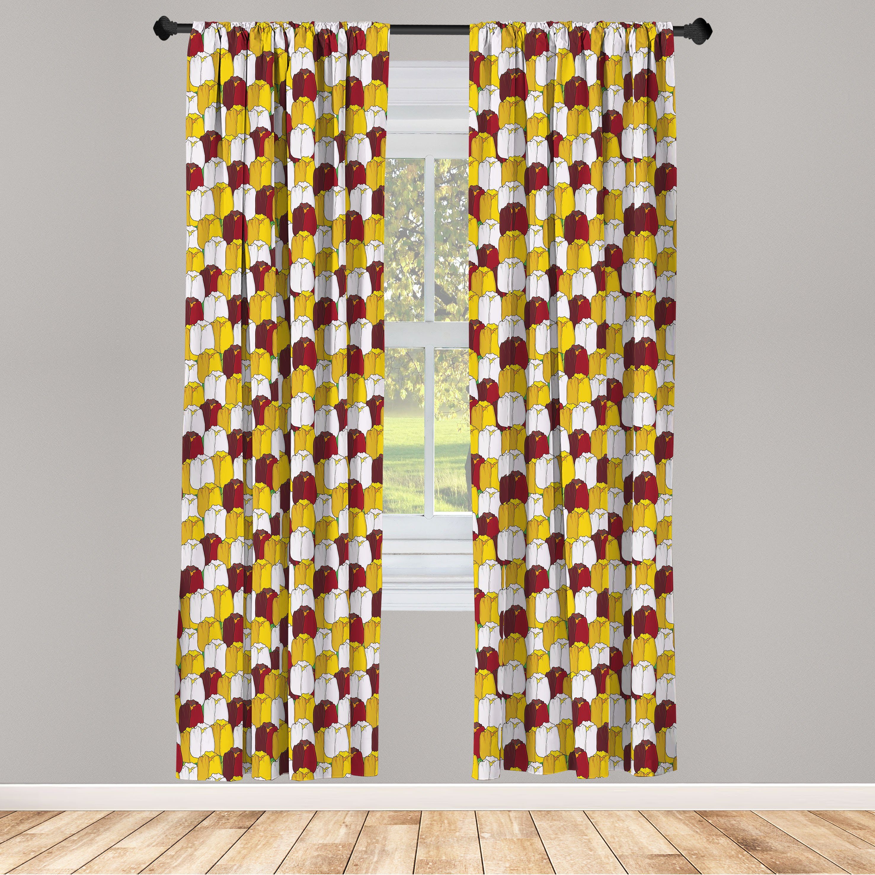Gardine Vorhang für Wohnzimmer Schlafzimmer Dekor, Abakuhaus, Microfaser, Blumen Digitale Landschaft der Tulpen