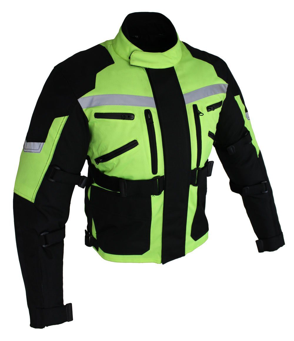 Alpha Speeds Motorradjacke Herren Motorrad Textil Jacke Biker Wasserdicht Jacke mit Protektoren (COMFORT PLUS + reflektierendes Material) SPORT, Trennbare Innenjacke: All Season, Fluoreszent Grün