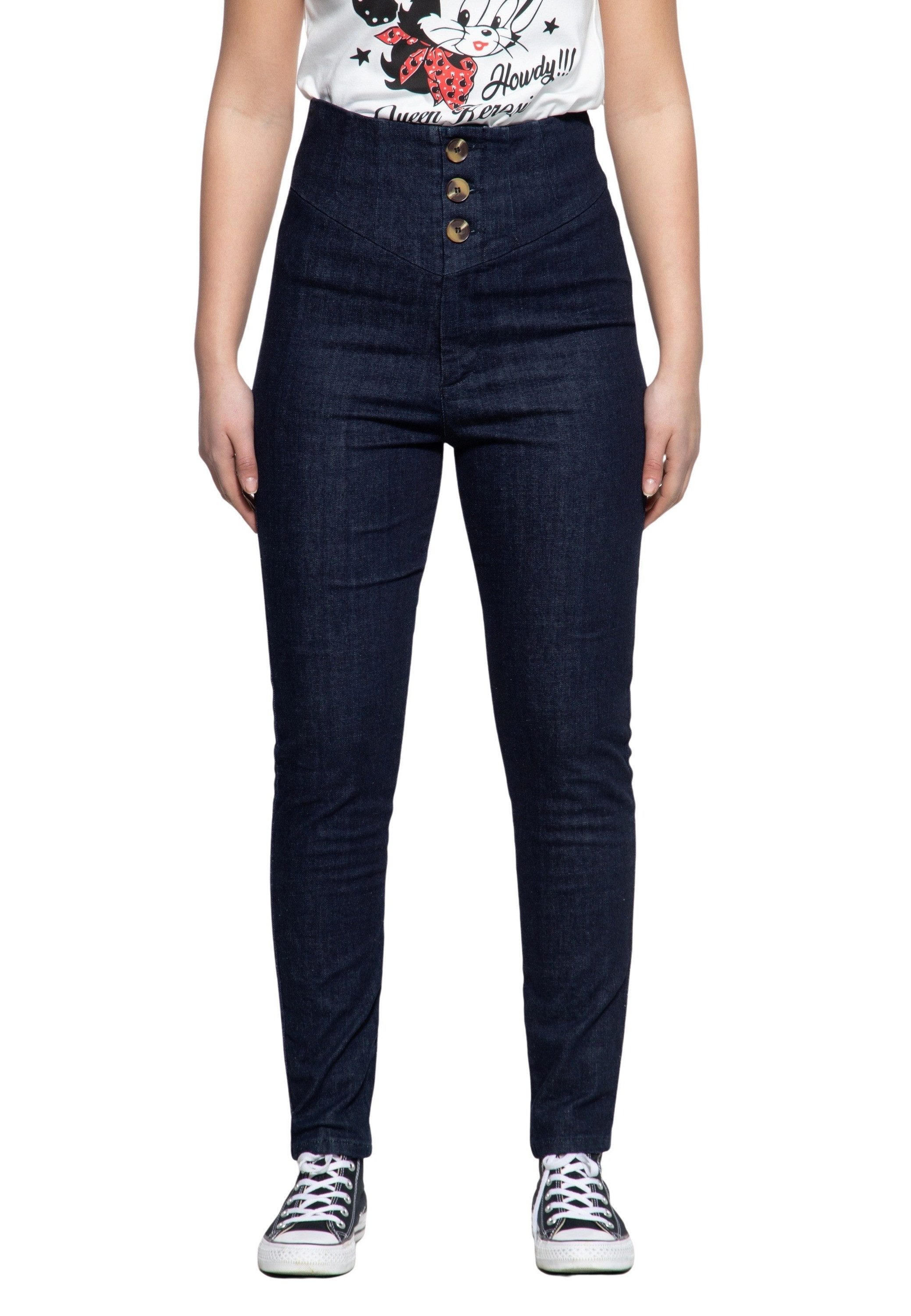 QueenKerosin Slim-fit-Jeans (1-tlg) mit Knopfleiste