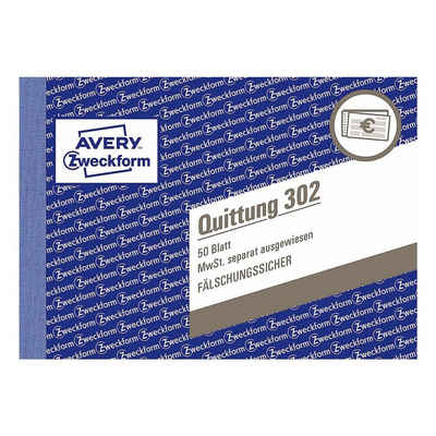 Avery Zweckform Formularblock Quittung, MwSt. separat mit Netto-Brutto, 1-fach, A6, 50 Blatt