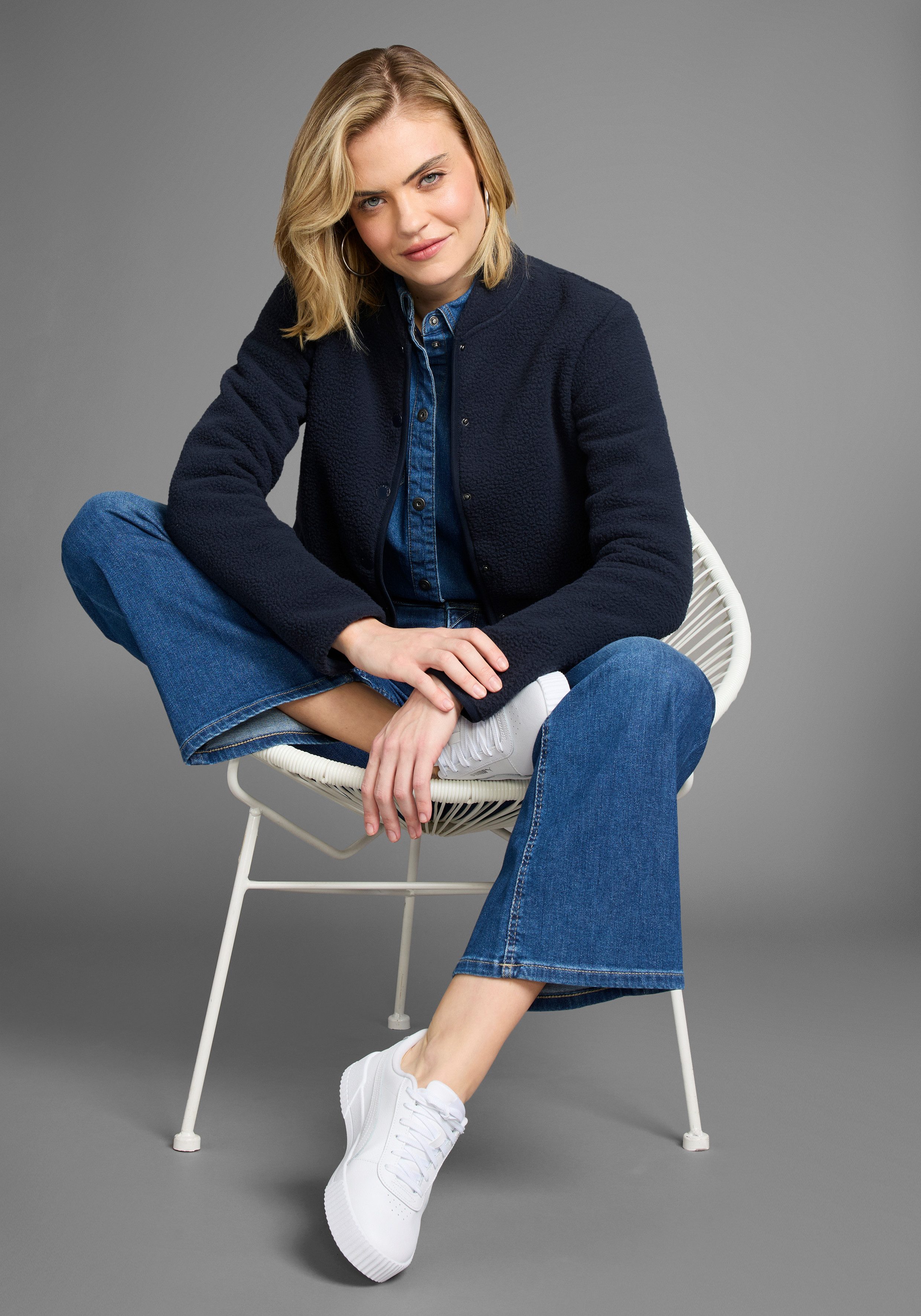 Polarino Fleecejacke aus Teddy-Fleece, Übergangsjacke mit Stehkragen und Kn günstig online kaufen