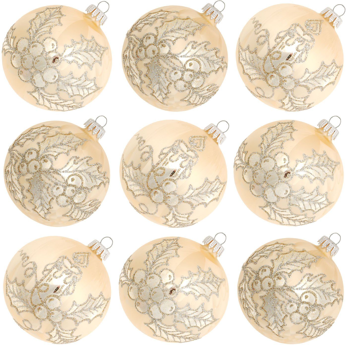 Krebs Glas Lauscha (9 Blattdekor mit Weihnachtsbaumkugel aus Glas Christbaumkugeln Christbaumschmuck, Weihnachtsdeko, Glas, KGL03378, St)