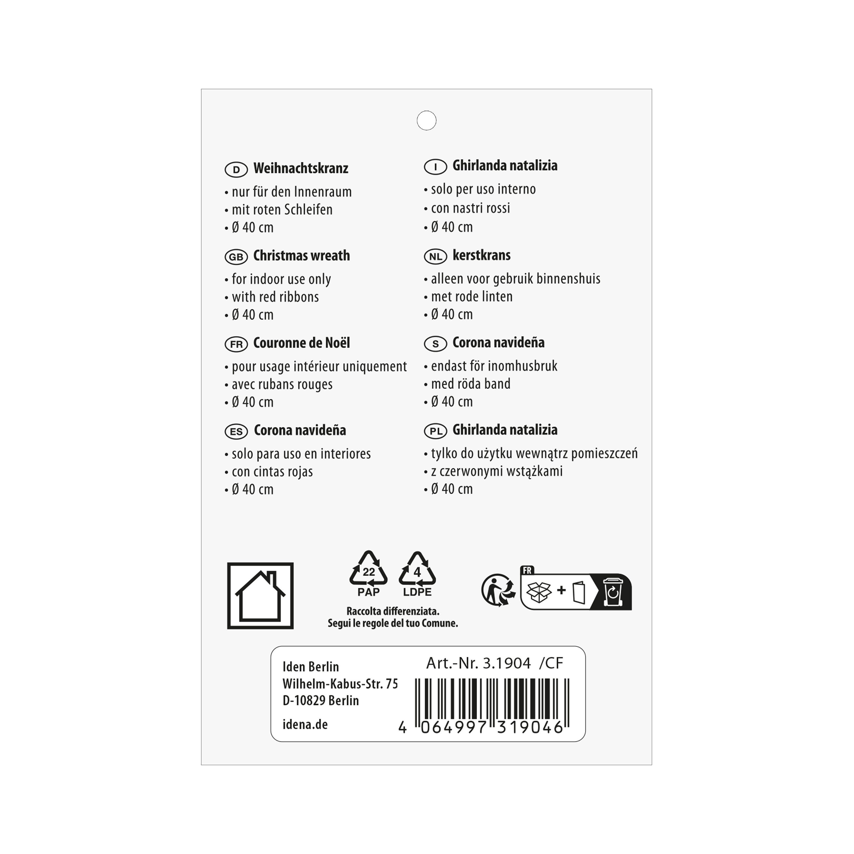 Idena Adventskranz Idena Weihnachtskranz rote Schleifen Ø40cm für Innen
