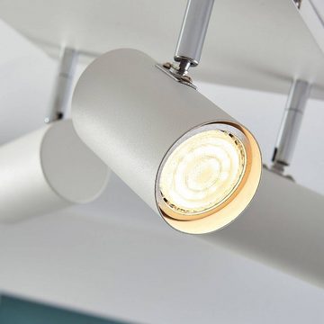 Lindby Strahler Iluk, Modern, Metall, weiß, chrom, 4 flammig, GU10, Deckenlampe