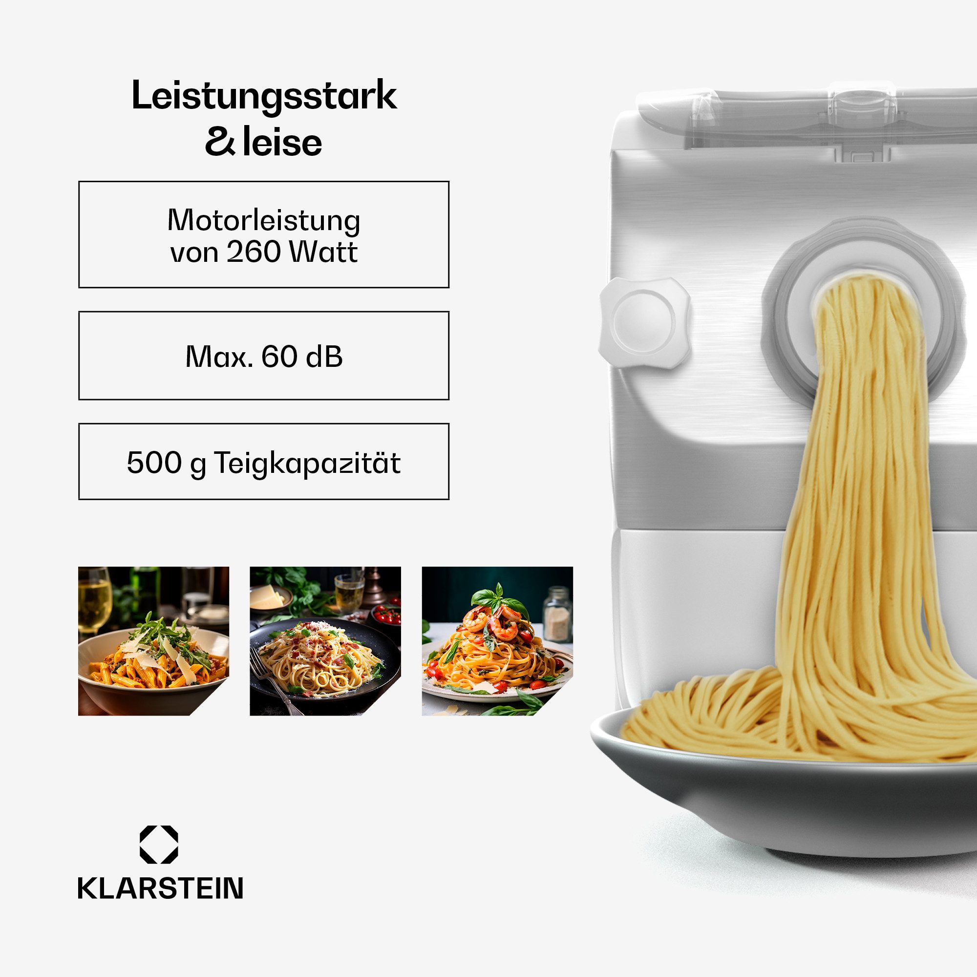 Klarstein Nudelmaschine Pastamania, 260 W, Pastamaker Elektrisch 7 Teigdicke 8 Aufsätze LED 260W