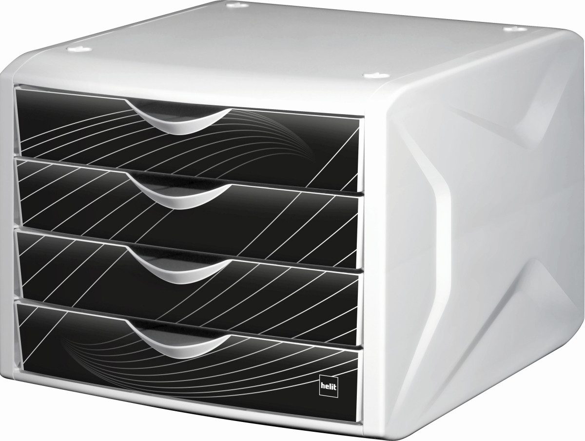 HELIT Organizer Schubladenbox Chameleon A4-C4 4 Schubladen geschlossen weiß/schwarz