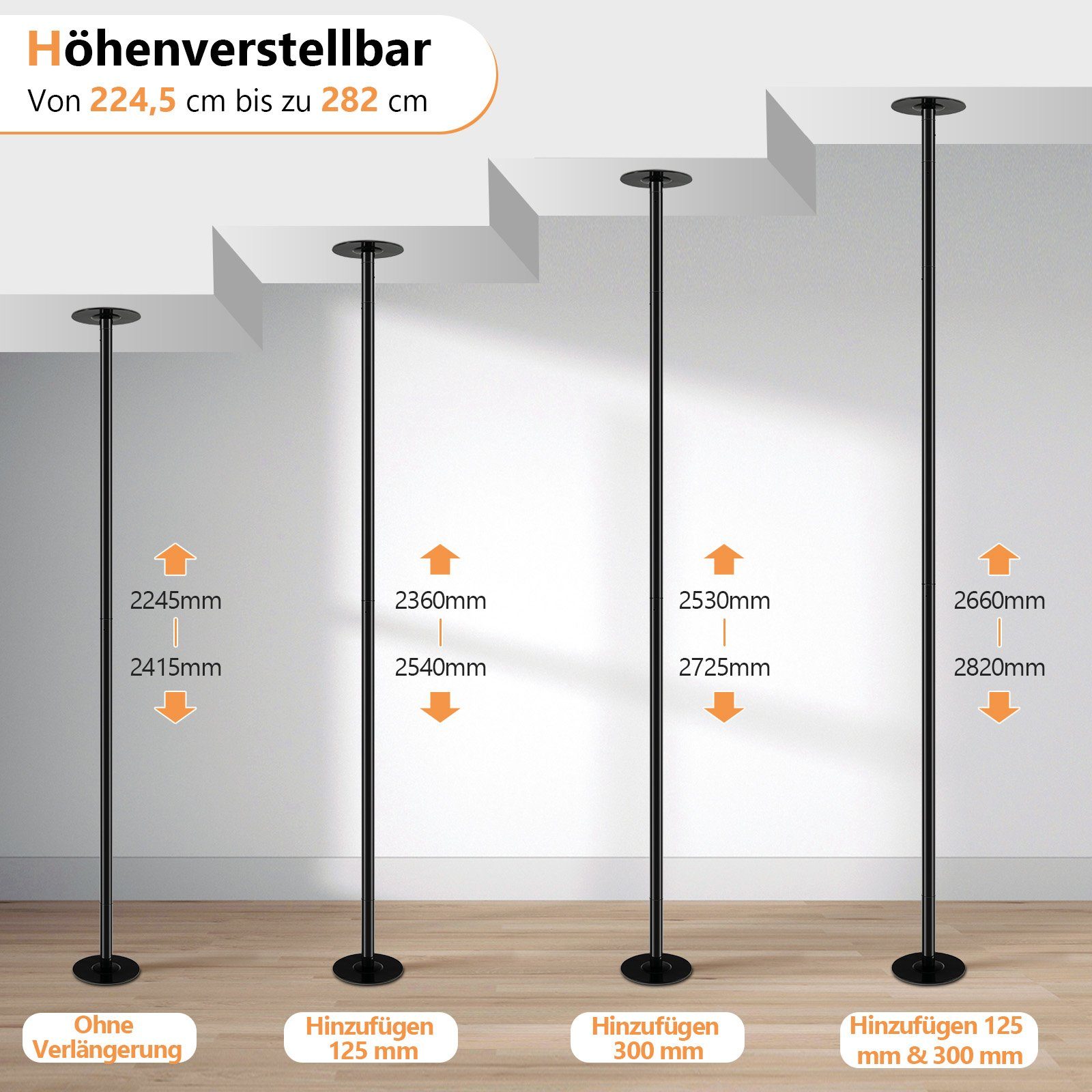 COSTWAY Trainingsstation Tanzstange, 2,23 m bis 2,82 m höhenverstellbar