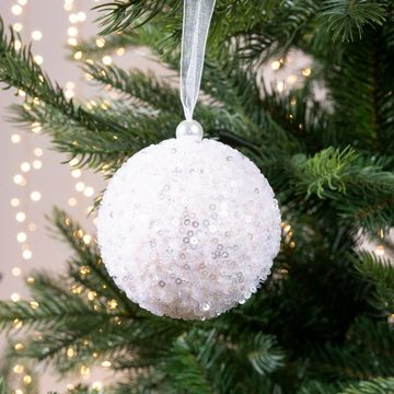 Decoris season decorations Weihnachtsbaumkugel, Weihnachtskugeln Kunststoff mit Pailletten 8cm rosa 12er Set