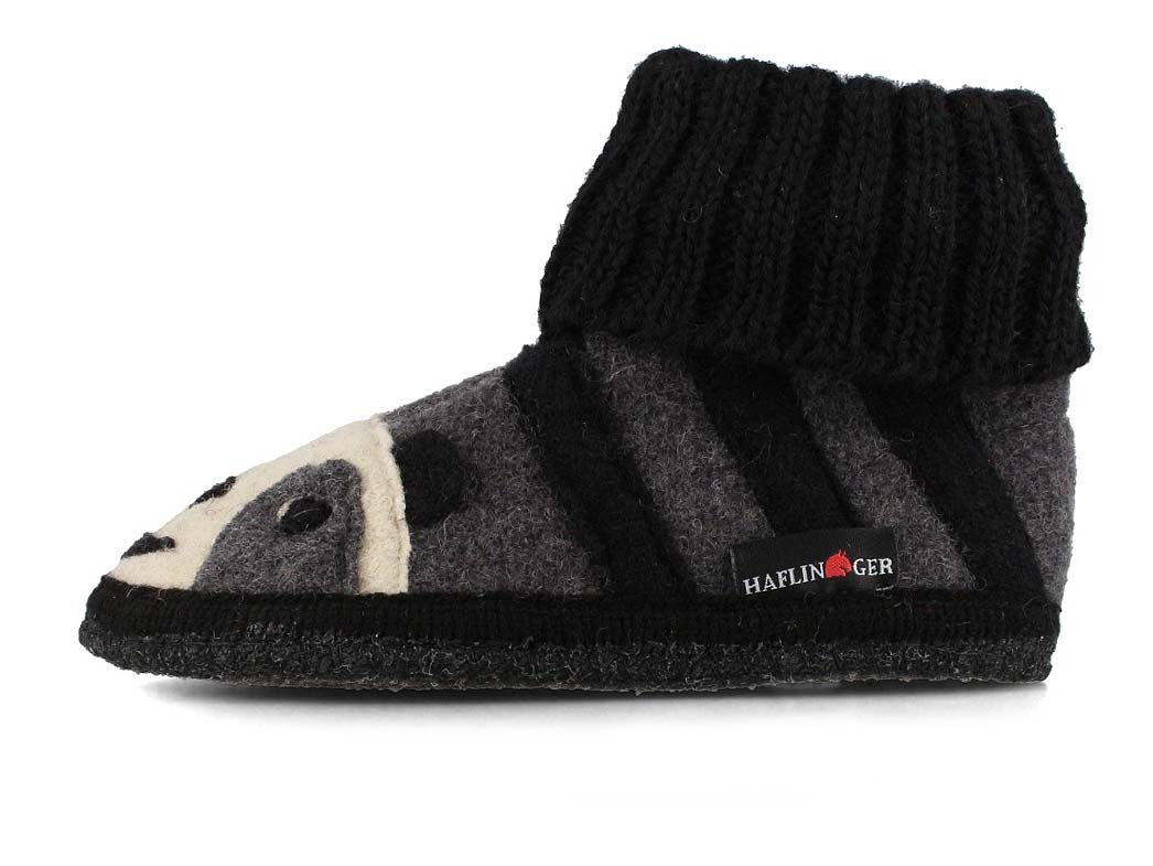 Haflinger Kinder Hüttenschuhe Panda Hausschuh Applikation