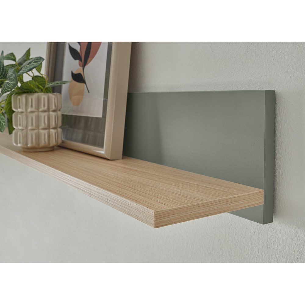 Lomadox Wandregal CRISP-61, 170 cm, grün mit Eiche Nb., 1 Ablageboden für Deko oder Bücher