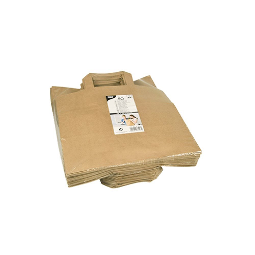 PAPSTAR Tragetasche 50 Tragetaschen, Papier 25 cm x 26 cm x 17 cm braun mit Tragegriff
