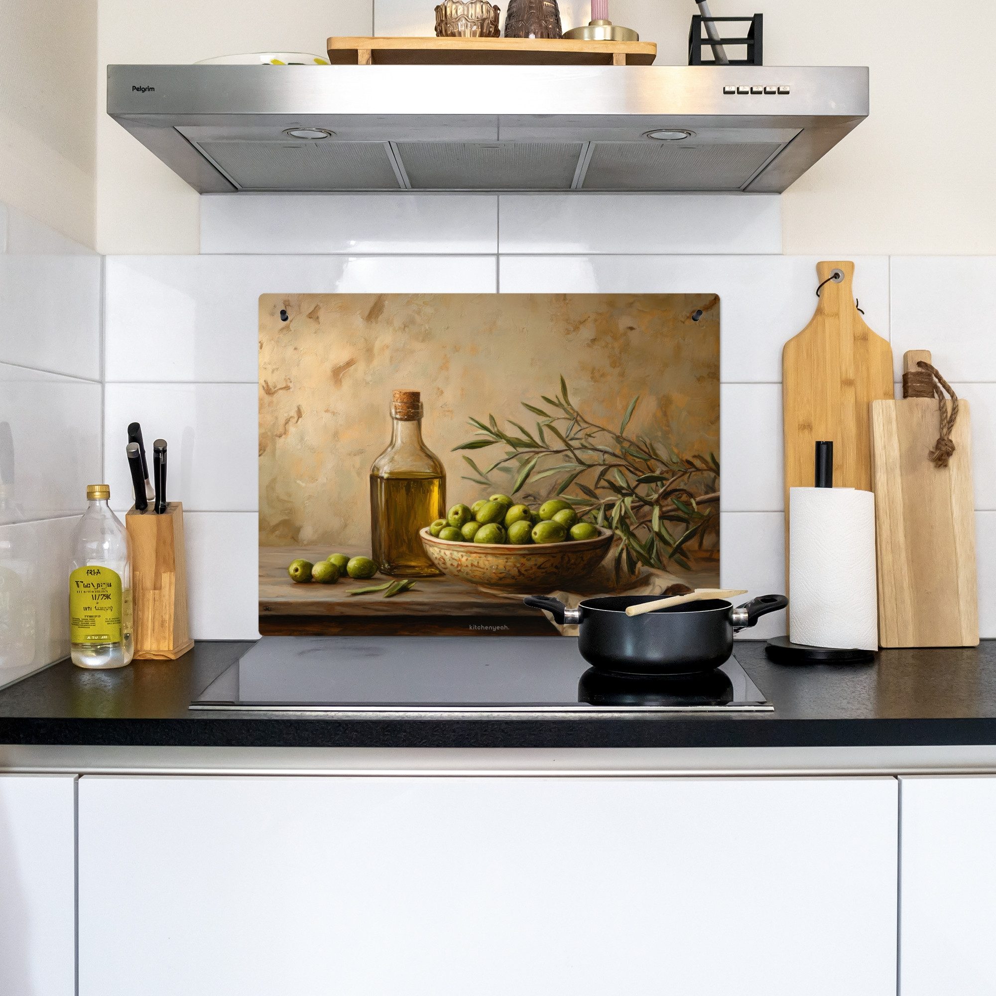 KitchenYeah Küchenrückwand Oliven - Stilleben - Vintage, (1-tlg), Herdplattenabdeckung für Ceranfeld, Spritzschutz Küche, 70x50 cm – Bild 3 von 5