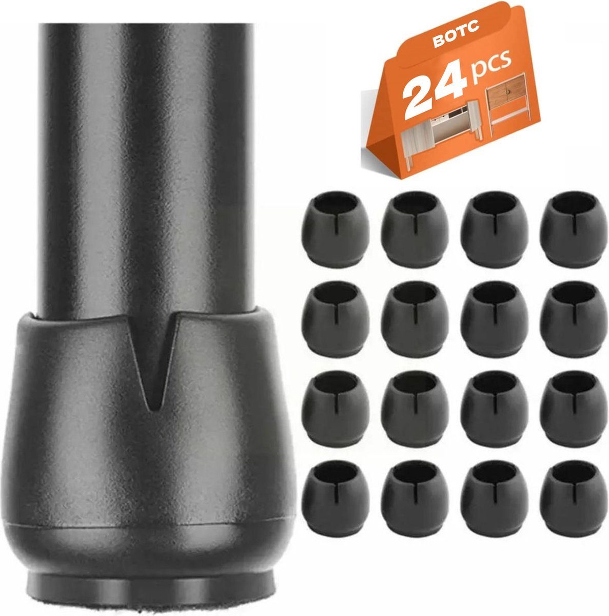 Stuhlhusse Stuhlbeinkappen für Stuhlbeine mit Filz, BOTC, 24 * Stuhlbeinkappen-12-16 mm-runde Beine-Stuhlschutz-Schwarz