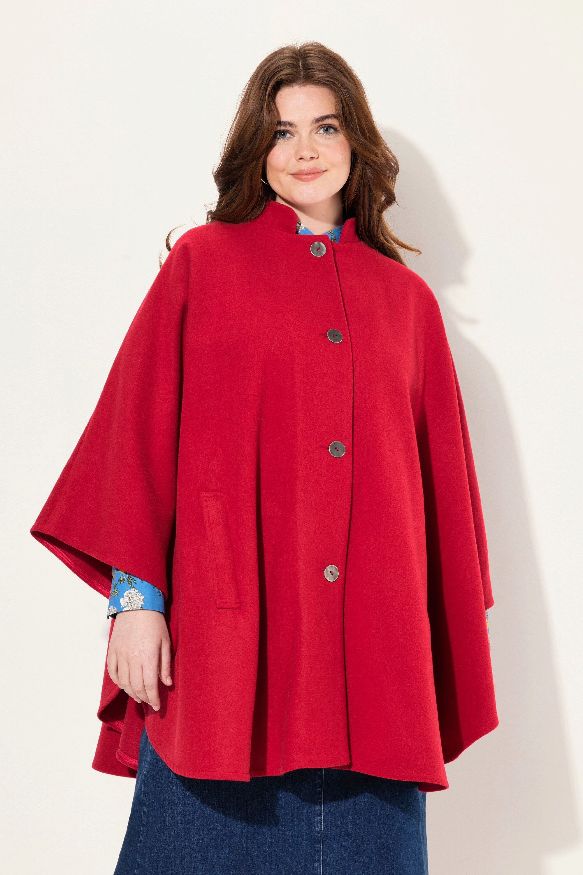 Ulla Popken Sommerjacke Cape Stehkragen Knopfleiste günstig online kaufen