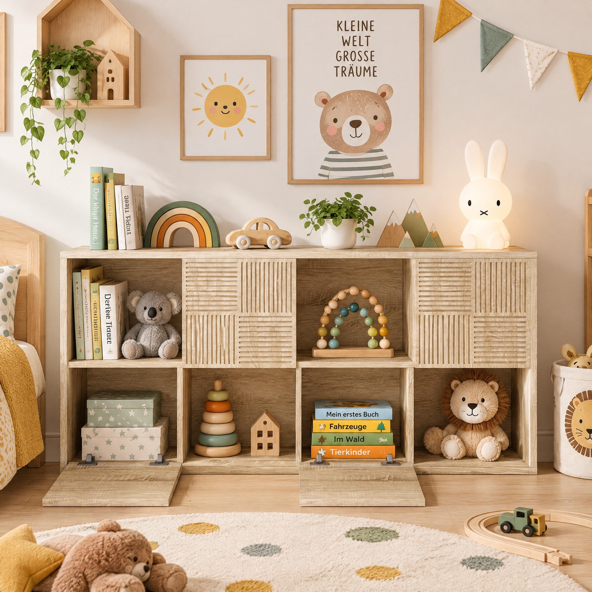 Simurq Kinderregal Bücherregal Kinder und Spielzeug-Organizer mit 8 Fächer&4 Türen, Packung 1-tlg., Standregal Spielzeug für Kinderzimmer, …