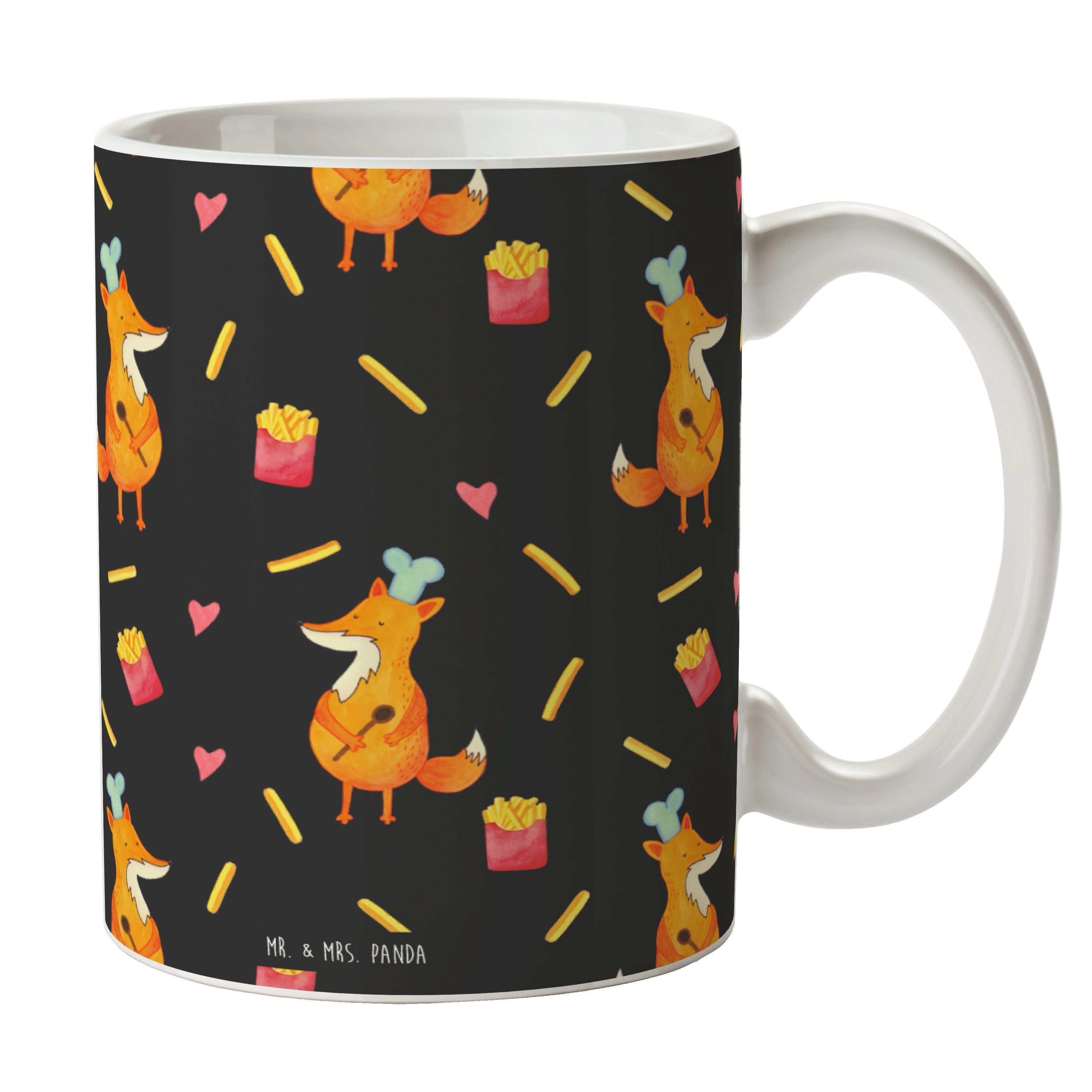 Mr. & Mrs. Panda Tasse Fuchs Pommes Grau Geschenk, Kaffeetassen, Teebecher, Pomes Frites