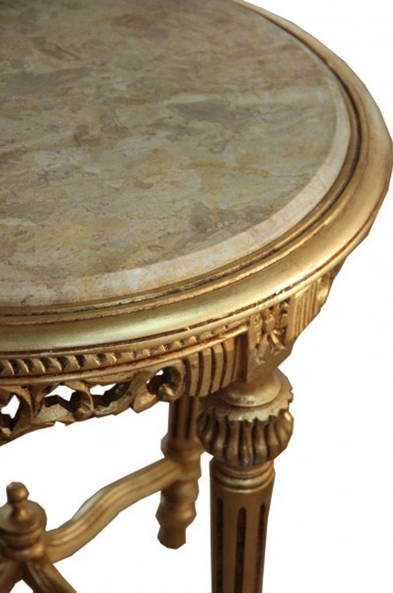 Padrino Antik Gold mit cm Marmorplatte Casa Beistelltisch Tisch / H 71 Stil Rundtisch - Creme Beistelltisch cm 63 Möbel B Großer Barock